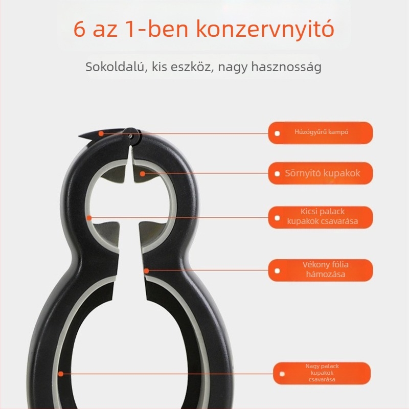 6 az 1-ben Multifunkcionális konzervnyitó, üvegnyitó és kupakcsavaró, Lao Gan Ma stílusú, konyhai eszköz
