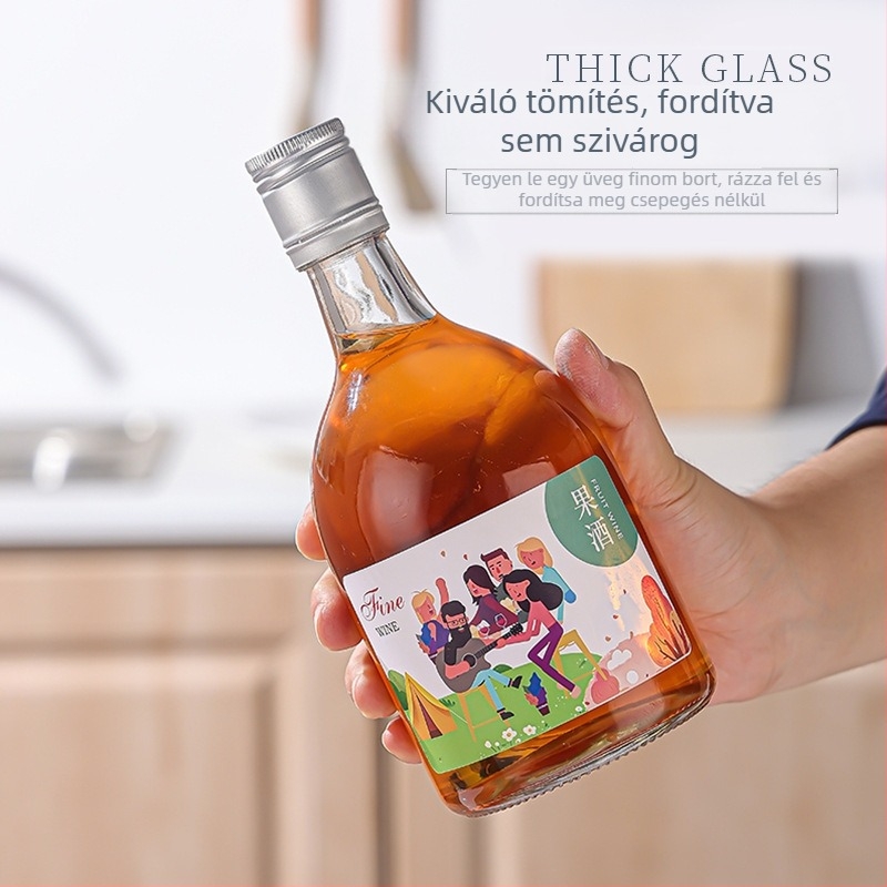 Átlátszó üveg gyümölcsborhoz, üveg gyümölcsléhez és italokhoz, házi készítésű borhoz kupakkal zárva, 500 ml vagy 375 ml
