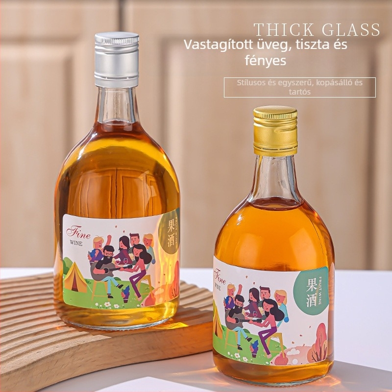 Átlátszó üveg gyümölcsborhoz, üveg gyümölcsléhez és italokhoz, házi készítésű borhoz kupakkal zárva, 500 ml vagy 375 ml