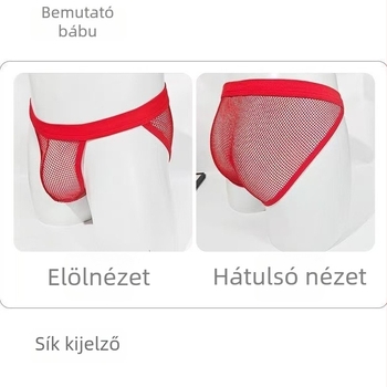 Férfi piros hálószövésű alsónadrág átlátszó kivágással, alacsony derekú