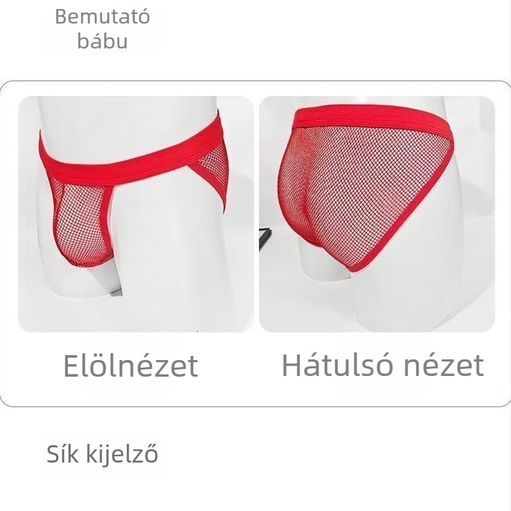 Férfi piros hálószövésű alsónadrág átlátszó kivágással, alacsony derekú