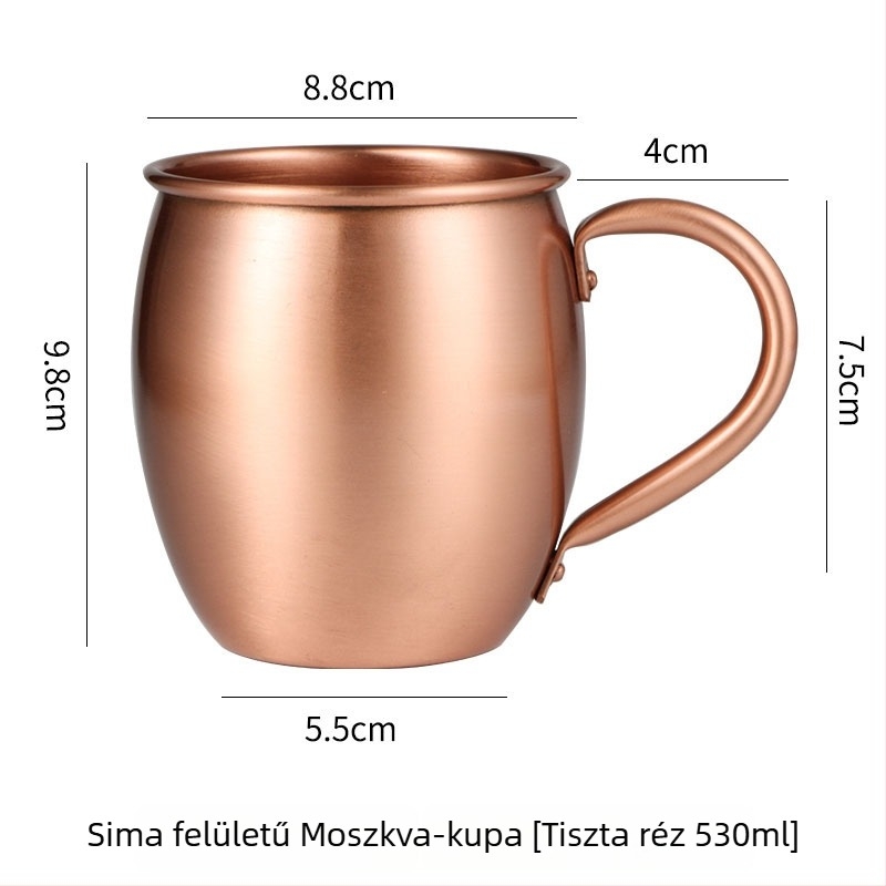 100% tiszta réz Moscow Mule kupa, henger alakú koktélos bögre