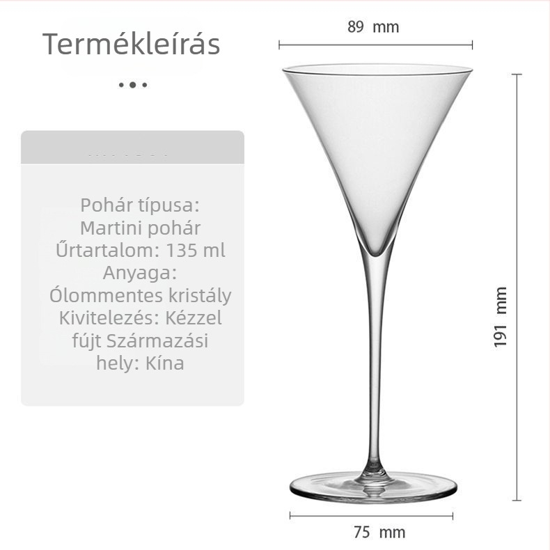 Ólommentes kristály szarv alakú martini pohár, japán stílusú koktél pohár