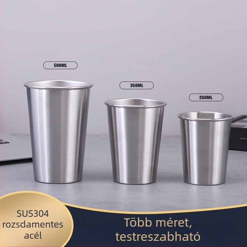304 rozsdamentes acél kemping pohár görbült peremmel, kültéri sörös bögre, 401-500 ml