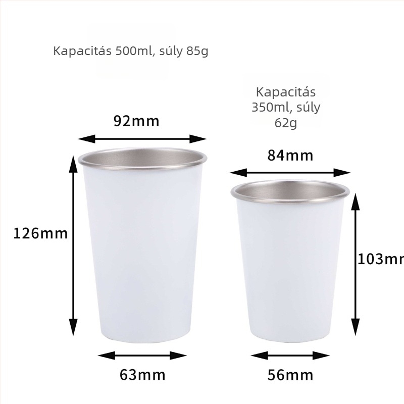 304 rozsdamentes acél kemping pohár görbült peremmel, kültéri sörös bögre, 401-500 ml