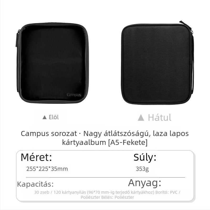 Kokuyo Campus A5-ös átlátszó oldalakkal rendelkező kártya- és fotóalbum, négyzetes rácsos oldalakkal