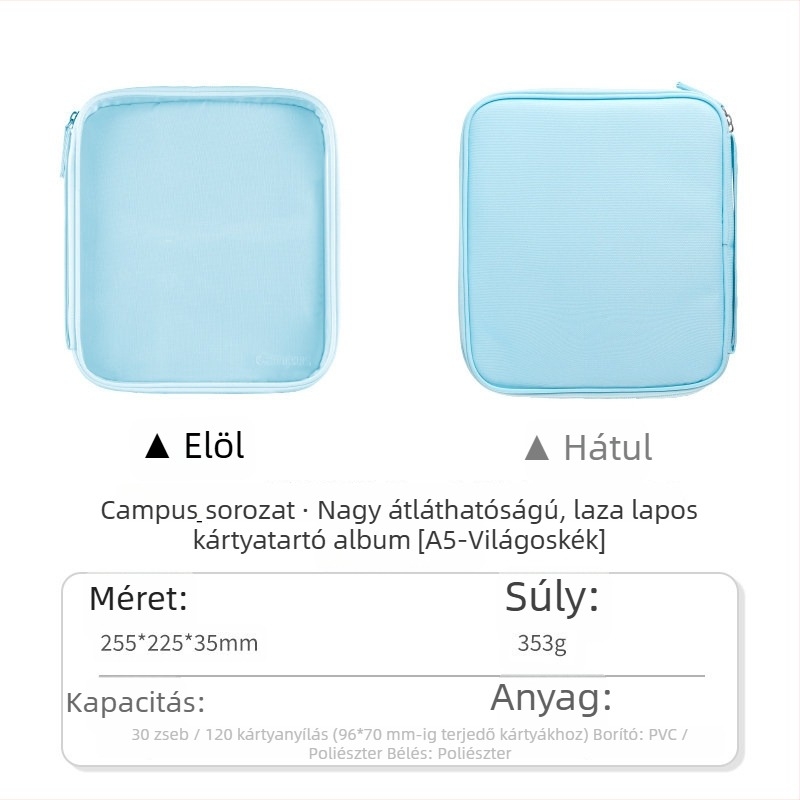Kokuyo Campus A5-ös átlátszó oldalakkal rendelkező kártya- és fotóalbum, négyzetes rácsos oldalakkal