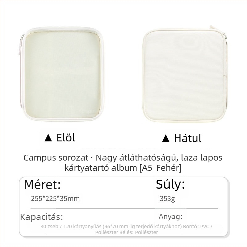 Kokuyo Campus A5-ös átlátszó oldalakkal rendelkező kártya- és fotóalbum, négyzetes rácsos oldalakkal