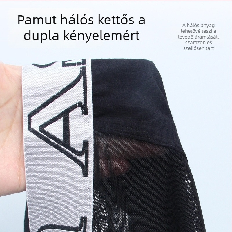 Asianbum Férfi boxeralsó, alacsony derekú, lélegző hálós pamut keverék