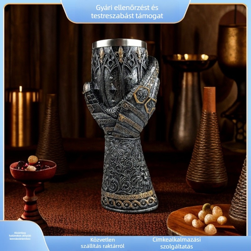 Középkori európai lovag goblet, személyre szabható kézben tartható boros pohár, retro stílusú bár dekoráció, 201–300 ml