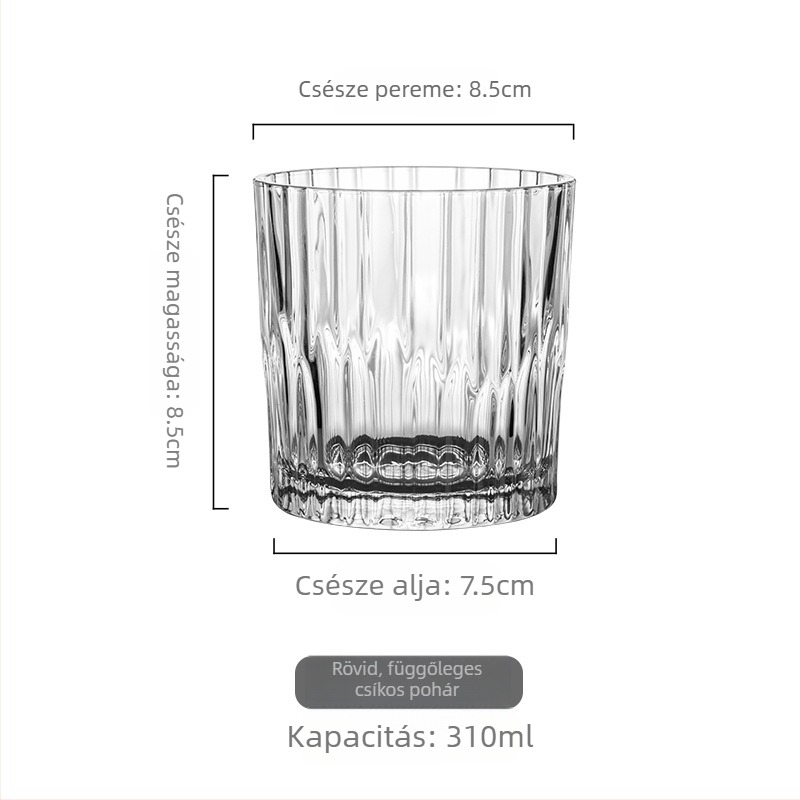 Vintage üvegpohár vastag talppal és függőleges csíkokkal, átlátszó üveg, koktélokhoz, jeges latte-hoz és jeges Americano-hoz