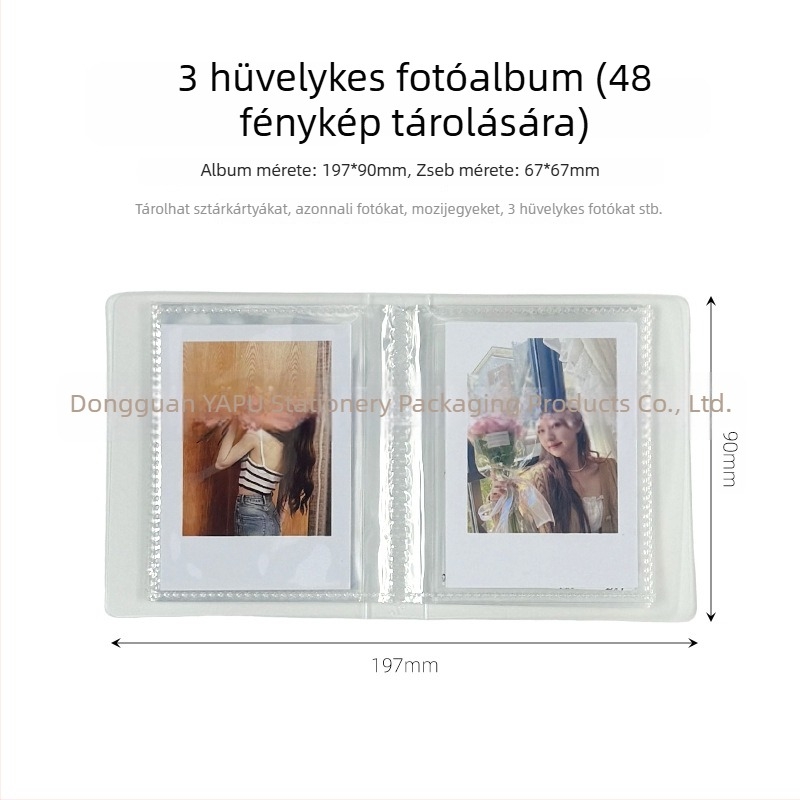 6 hüvelykes fotóalbum postai képeslapokhoz és 3 hüvelykes Polaroid-kártyákhoz, matt átlátszó kartondoboz, 48 rekesz, 24 belső oldal
