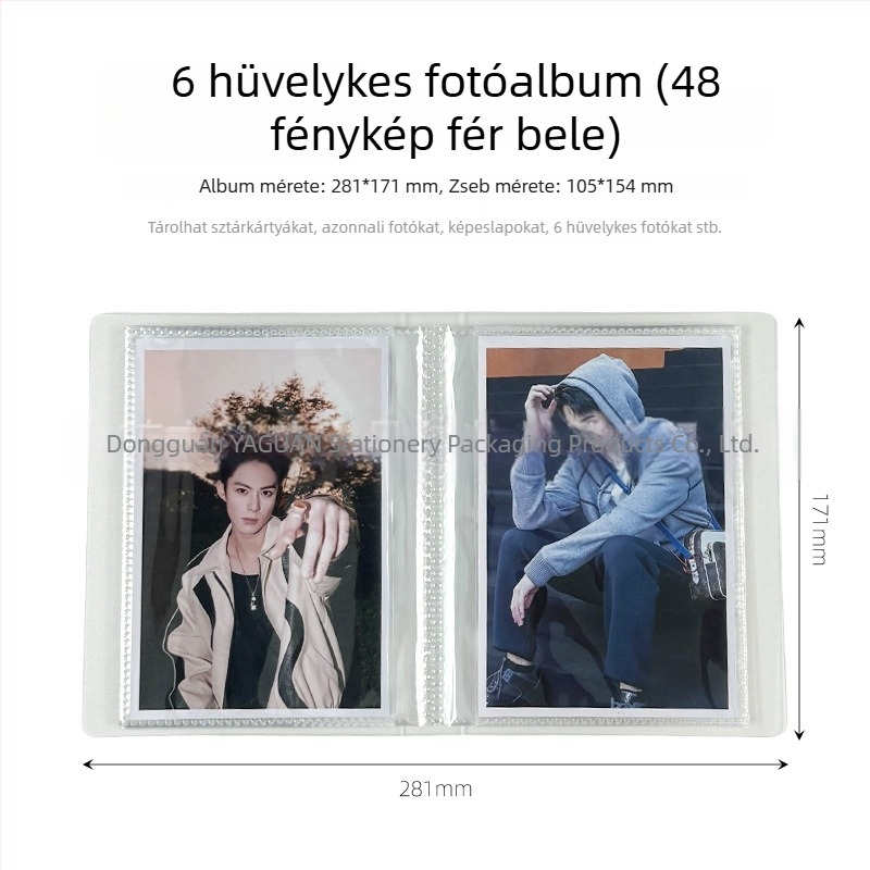 6 hüvelykes fotóalbum postai képeslapokhoz és 3 hüvelykes Polaroid-kártyákhoz, matt átlátszó kartondoboz, 48 rekesz, 24 belső oldal