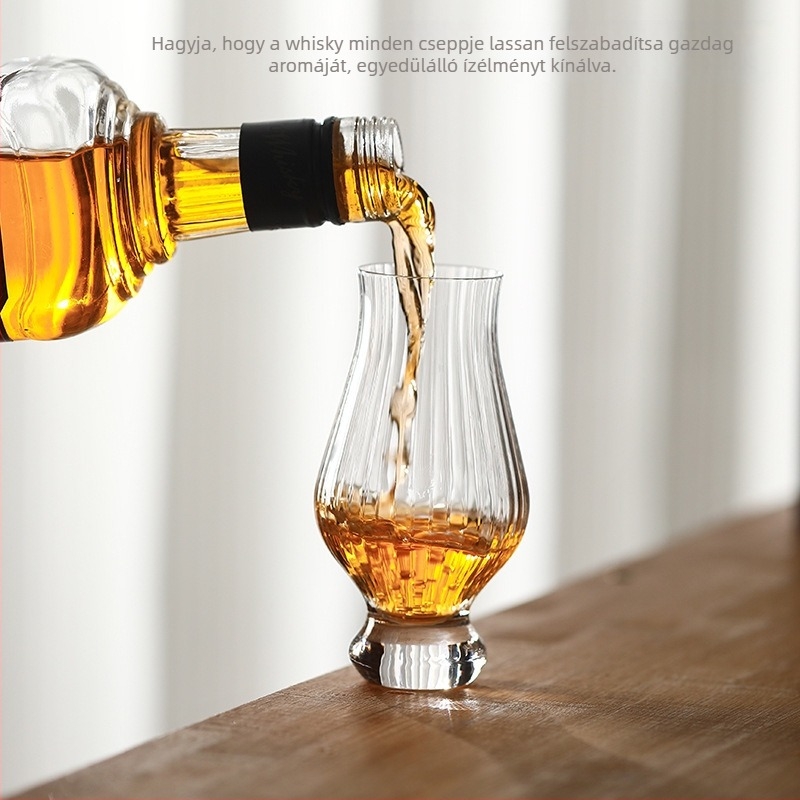 Ólommentes kristályból készült whiskey kóstoló pohár, tulipán alakú aromás pohár, retro stílus, 101–200 ml űrtartalom