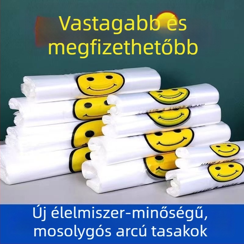 Mosolyarcú műanyag zacskók – gyümölcs- és bevásárlótáskák, élelmiszer-csomagoló zacskók, mellény-stílusú zacskók