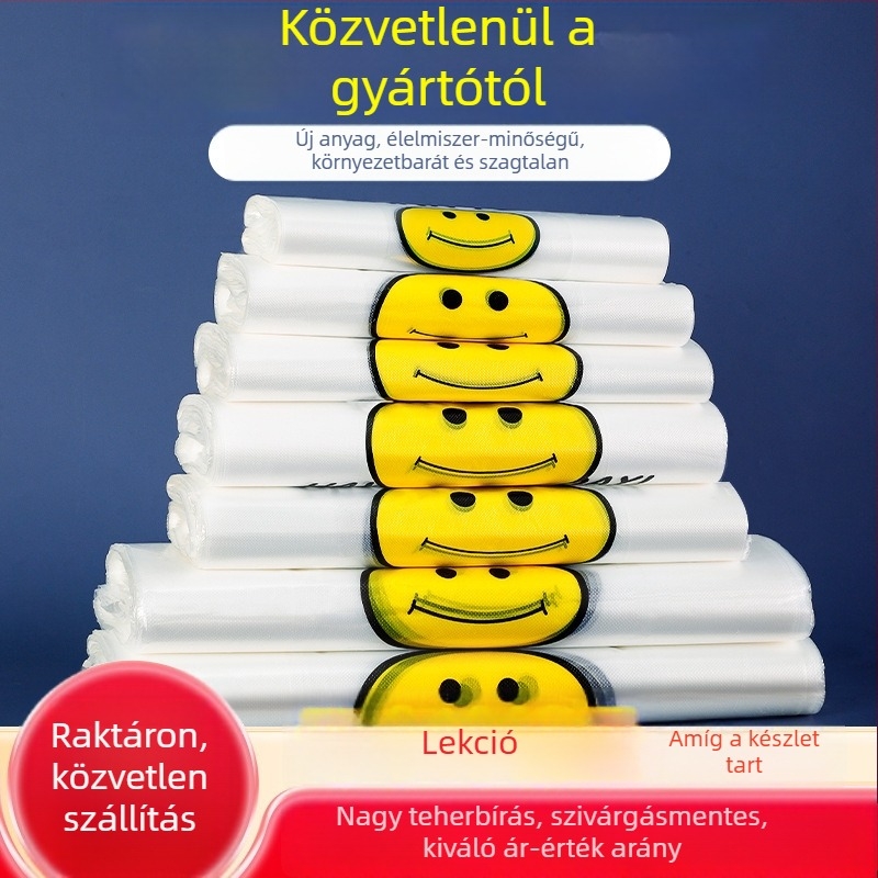 Mosolyarcú műanyag zacskók – gyümölcs- és bevásárlótáskák, élelmiszer-csomagoló zacskók, mellény-stílusú zacskók