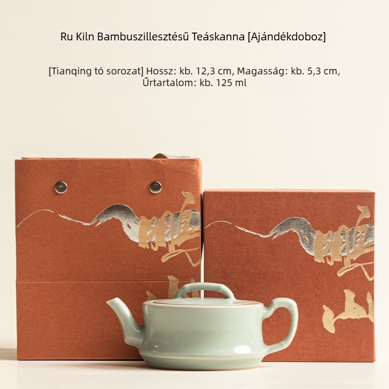 Ru Kiln kerámiai teáskanna égkék glaszúrával, bambusz ízületekkel, otthoni használatra, Kung Fu teás készlet, egyetlen kanna, ajándék