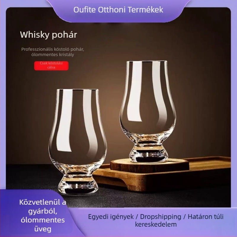 Tulipán alakú kristály whisky pohár — aromakóstoló pohár, 101–200 ml, ólommentes, logó nyomtatás