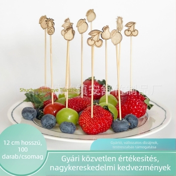 100 darab egyszer használatos gyümölcsvilla natúr fa színű és bambusz koktélpálcikák