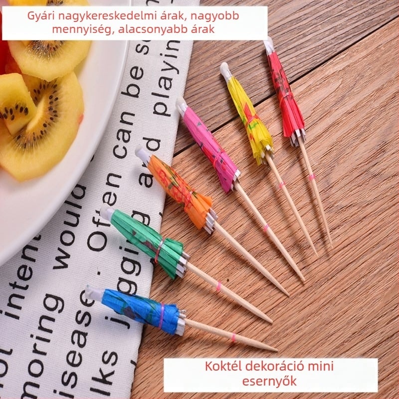 100 darab fas koktélpálcika dekorációhoz, logóval, 10 cm hosszú
