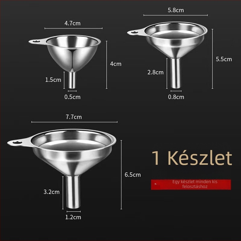 Otthoni használatra mini tölcsér készlet, kis átmérőjű rozsdamentes acél tölcsérek, borhoz és alkoholtí, konyhai olaj- és folyadékadagoló