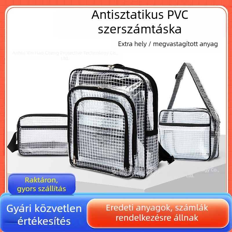 Antisztatikus PVC hálós hátizsák, 17 hüvelykes átlátszó fekete, tiszta helyiséghez, könnyű, nagy kapacitású