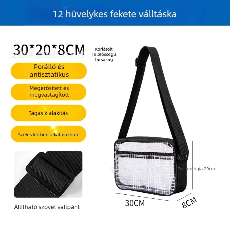 Antisztatikus PVC hálós hátizsák, 17 hüvelykes átlátszó fekete, tiszta helyiséghez, könnyű, nagy kapacitású