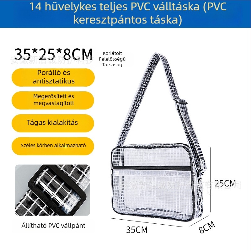 Antisztatikus PVC hálós hátizsák, 17 hüvelykes átlátszó fekete, tiszta helyiséghez, könnyű, nagy kapacitású