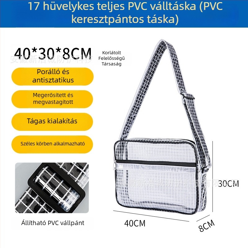 Antisztatikus PVC hálós hátizsák, 17 hüvelykes átlátszó fekete, tiszta helyiséghez, könnyű, nagy kapacitású