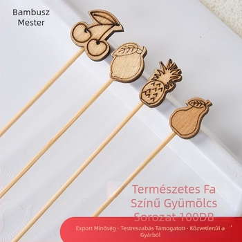 Természetes fa színű bambusz nyárs gyümölcsökhez, édességekhez és koktélokhoz, 100 darabos csomag