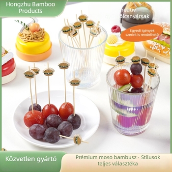 Egyszer használatos bambusz nyárs gyümölcsökhez, koktélokhoz, szendvicsekhez és hamburgerekhez – 12 cm