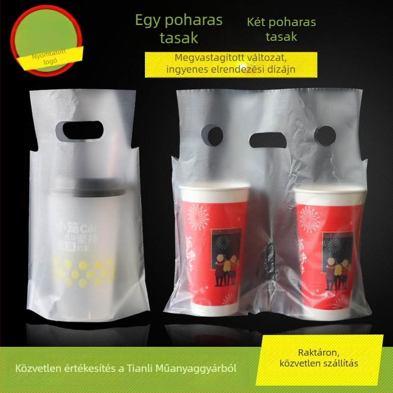 Vastagított tej-tea csomagoló zacskók egyrészű és kétszeres pohárhoz, elvitelre szánt italzacskók nyomtatással, 100 db/pak