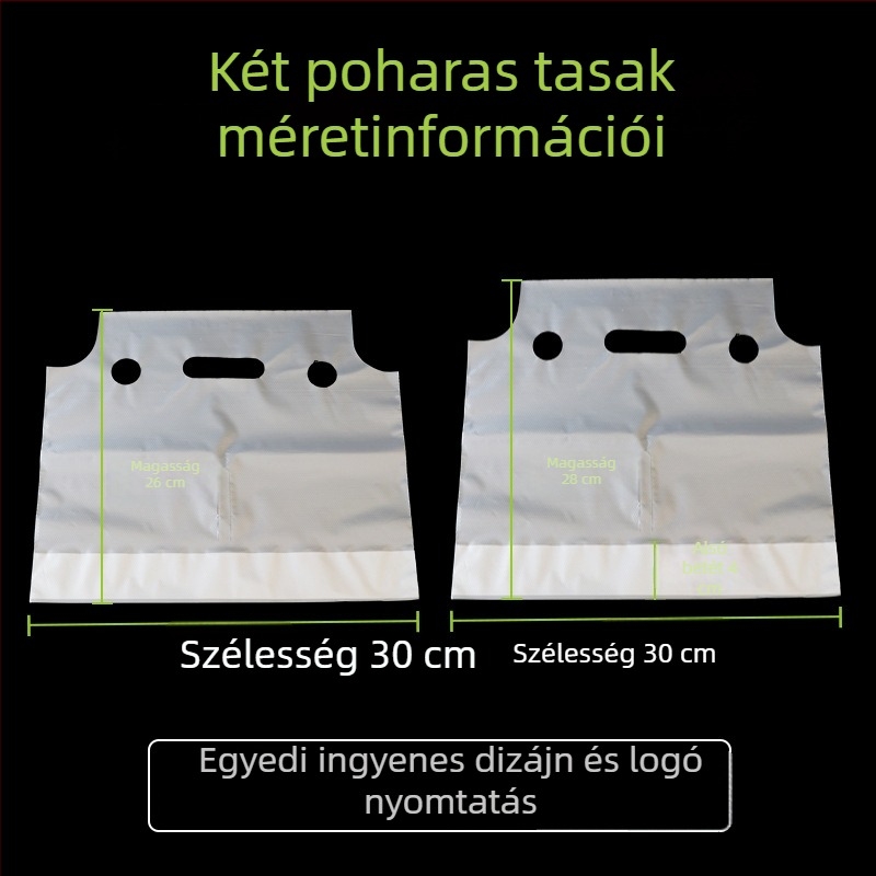 Vastagított tej-tea csomagoló zacskók egyrészű és kétszeres pohárhoz, elvitelre szánt italzacskók nyomtatással, 100 db/pak