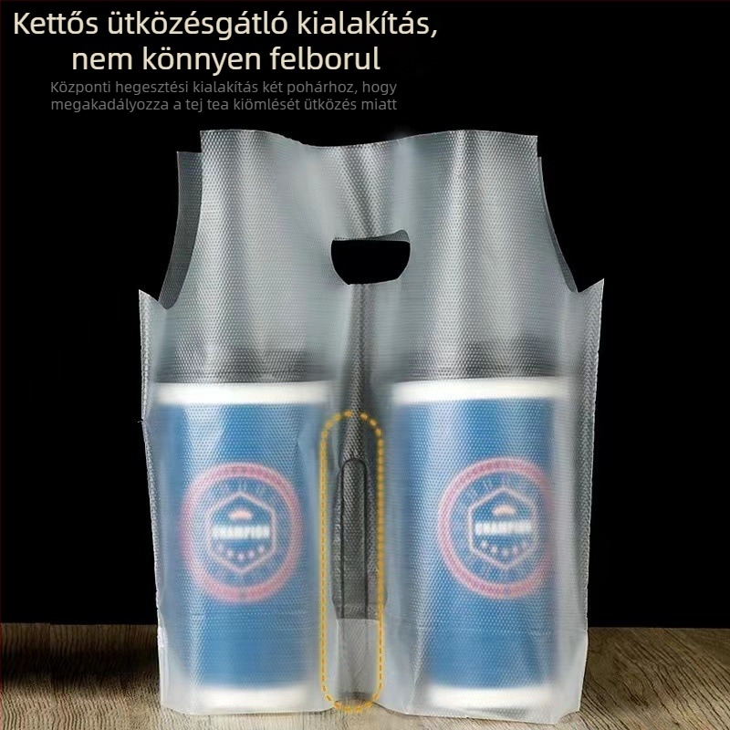 Vastagított tej-tea csomagoló zacskók egyrészű és kétszeres pohárhoz, elvitelre szánt italzacskók nyomtatással, 100 db/pak