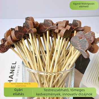 Hatszerű, egyszer használatos gyümölcsnyársak bambusz nyársakkal, karamellizált gyümölcsökkel, hamburger dekorációs nyársak, nagykereskedelem