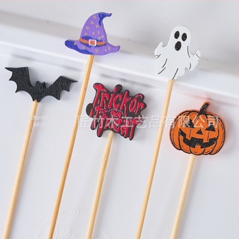 Személyre szabott, egyszer használatos bambusznyársak Halloween-sorozathoz – kreatív koktélnyársak, burger és desszert nyársak, virágnyársak
