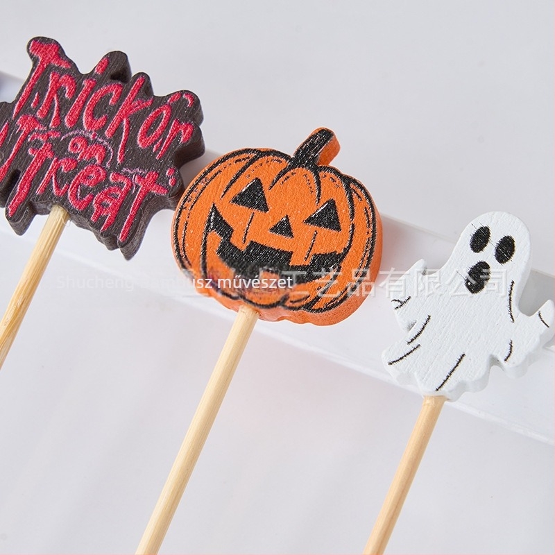 Személyre szabott, egyszer használatos bambusznyársak Halloween-sorozathoz – kreatív koktélnyársak, burger és desszert nyársak, virágnyársak
