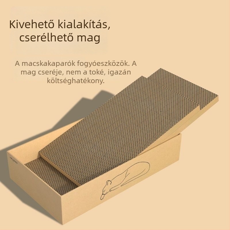Macska karmolás deszka és ágy egyben — nagy téglalap alakú hullámkarton macskafekvő doboz, tartós és vastag