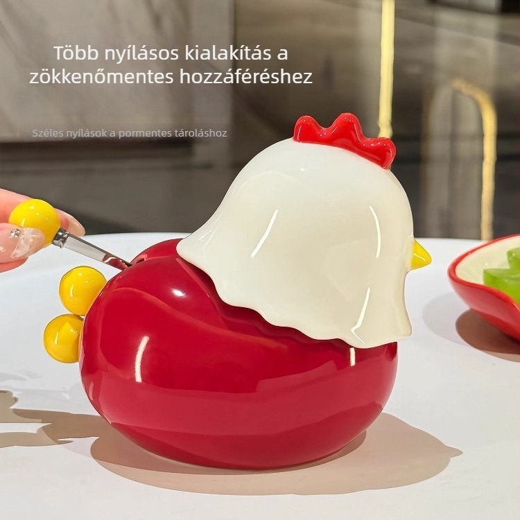 Csibe mintázatú kerámiás fogpiszkáló tartó, 2 az 1-ben otthoni dekorációs készlet gyümölcsvilla-készlettel és vattapálcák, fogselyem tárolóval