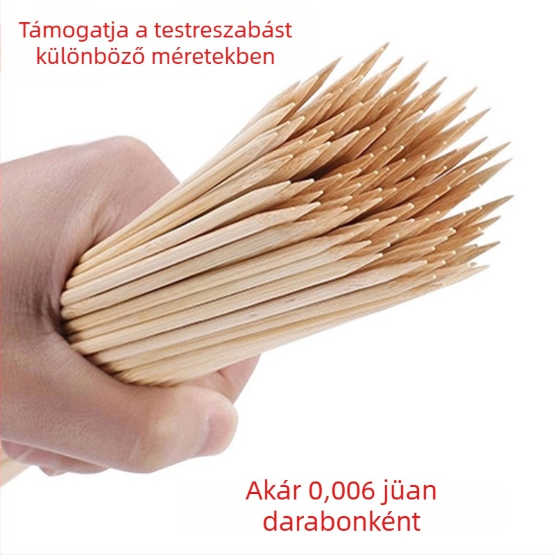 Egyszer használatos bambusz nyárs grillsütéshez, Malatang, Oden és hot dogok számára — 15–30 cm, 2,5–3,0 mm, biológiailag lebomló