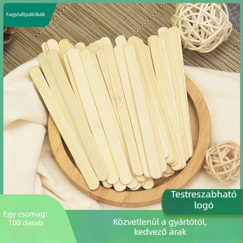 Egyszer használatos bambusz jégkrémpálcika – DIY gyerekeknek, kézműves eszköz, 113 mm hosszú, 3 mm vastag