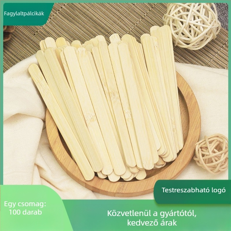 Egyszer használatos bambusz jégkrémpálcika – DIY gyerekeknek, kézműves eszköz, 113 mm hosszú, 3 mm vastag