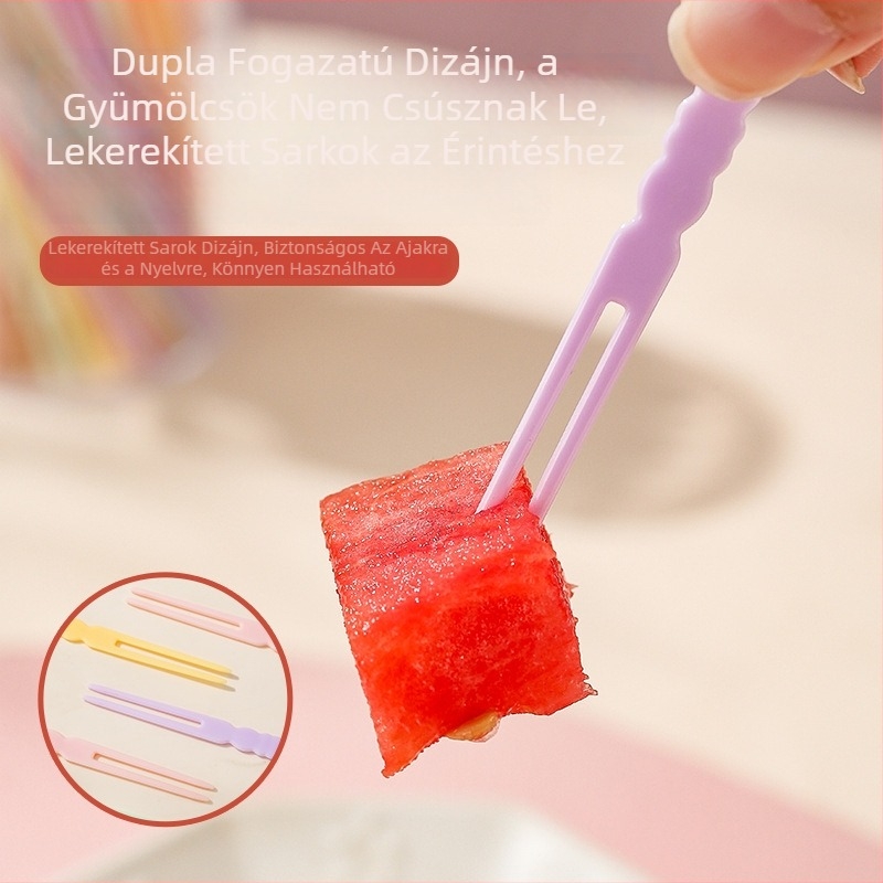 Egyszer használatos gyümölcsvillák, átlátszó, vastag műanyagból, gyümölcsnyársak és torta-desszerthez való eszközök, otthoni bambusz-stílusú villák