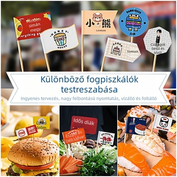 Személyre szabott fogpiszkáló zászlók ételekhez, hamburgerekhez, tortákhoz és desszertekhez