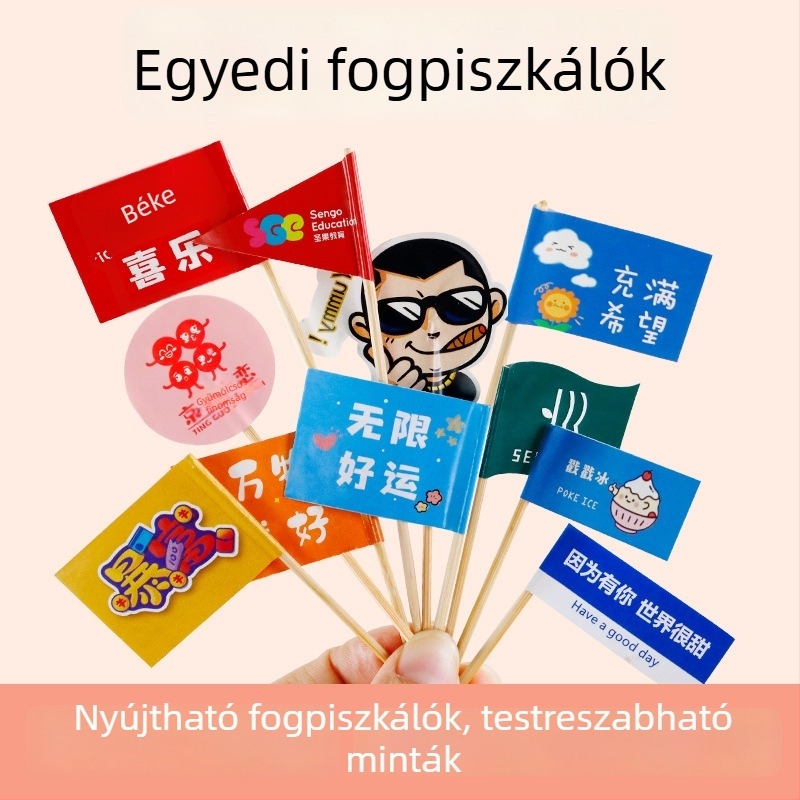 Személyre szabott fogpiszkáló zászlók ételekhez, hamburgerekhez, tortákhoz és desszertekhez