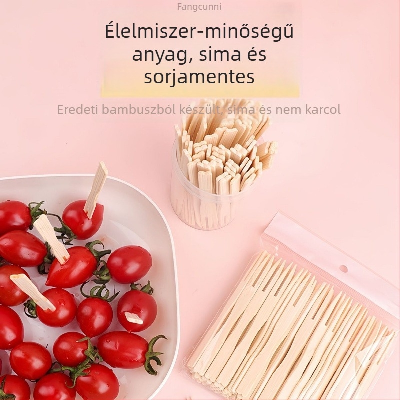 Bambusz egyszer használatos gyümölcs villa otthoni használatra, torta- és desszertvilla, egyenként csomagolva