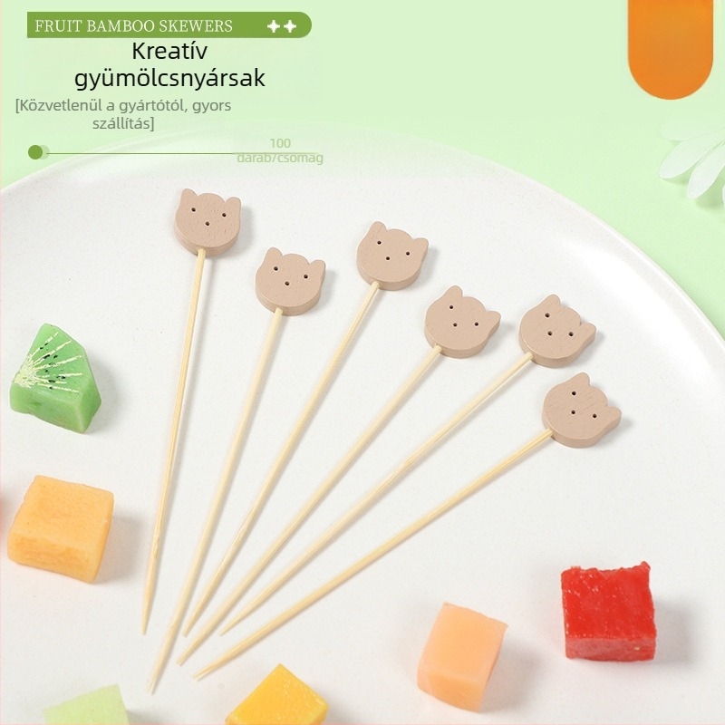 Aranyos teddy medve formájú bambusz nyársak hamburgerhez és desszertekhez, fa nyársak tej-teahoz, 100 darabos csomag