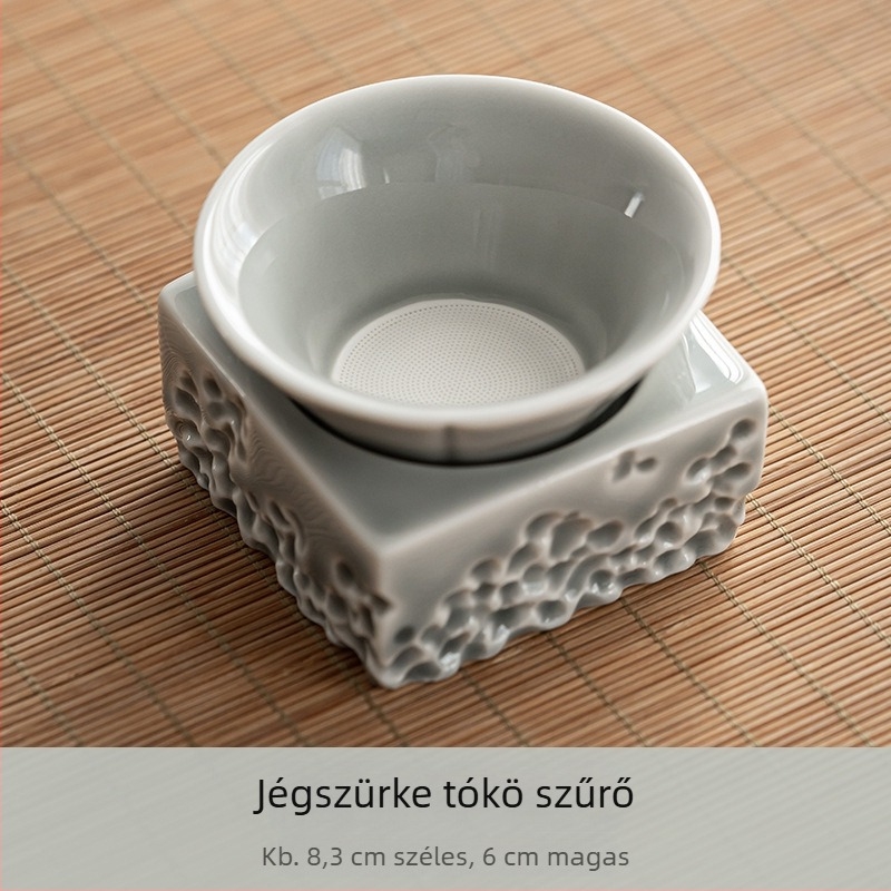 Teljes porcelánból készített integrált teafilter, japán stílusú, jégszürke máz, tókő mintával, fehér porcelán