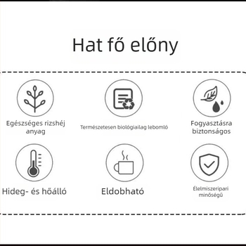 Rizshéjból készült egyszer használatos poharak, biológiailag lebomló, vastagított falú, hőálló, kávéhoz és szójatejhez, 101–200 ml