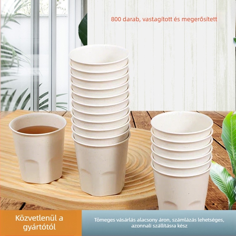 Rizshéjból készült egyszer használatos poharak, biológiailag lebomló, vastagított falú, hőálló, kávéhoz és szójatejhez, 101–200 ml